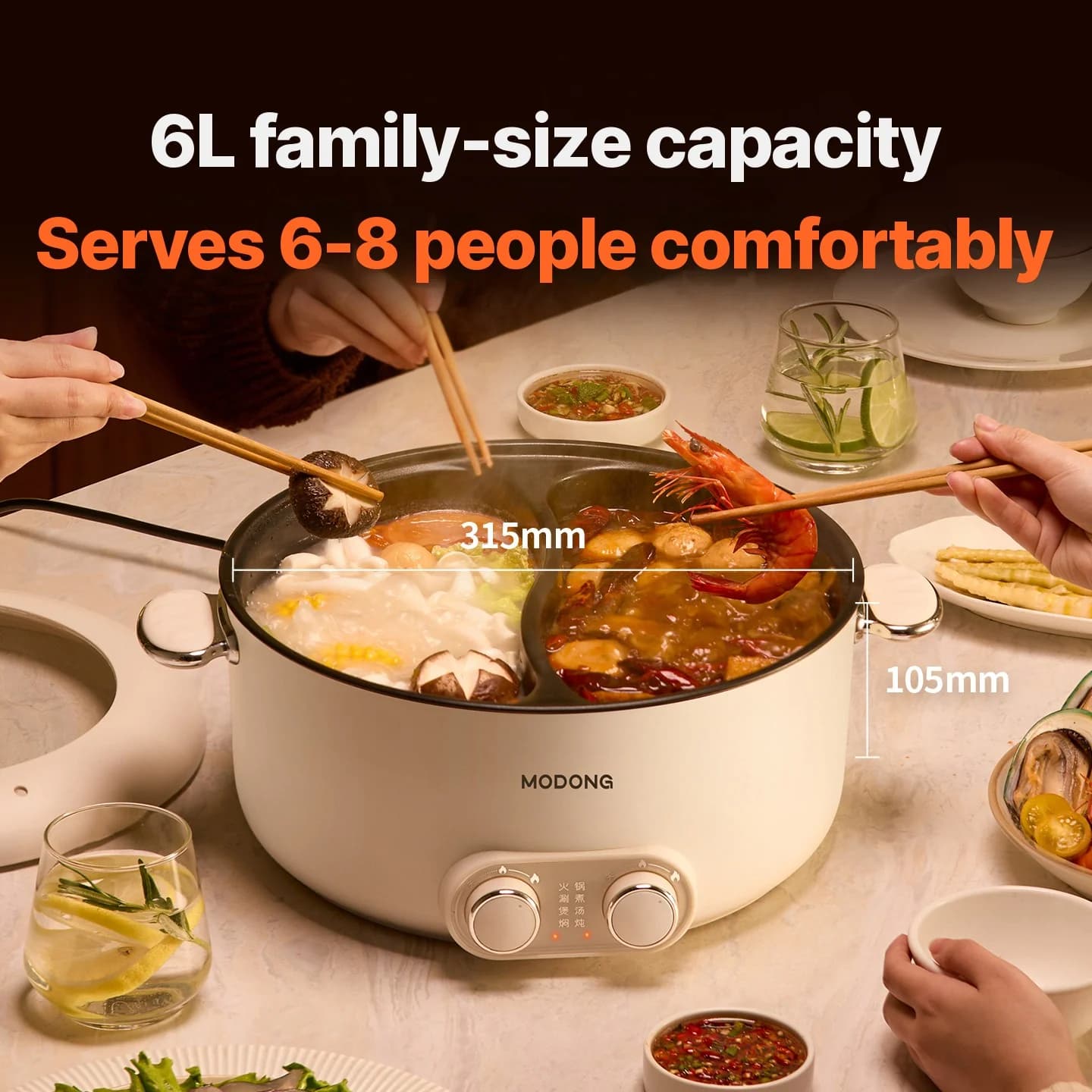 6L električni dvojnozonski hot pot z neodvisnim uravnavanjem temperature