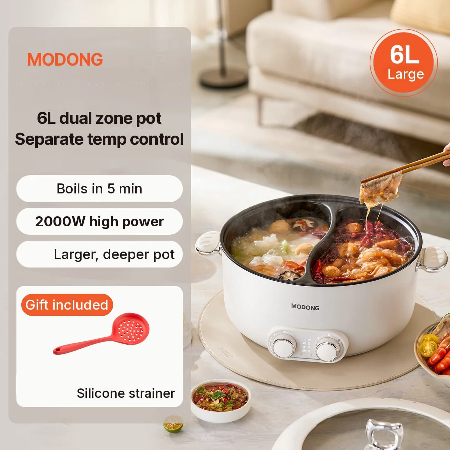 6L električni dvojnozonski hot pot z neodvisnim uravnavanjem temperature