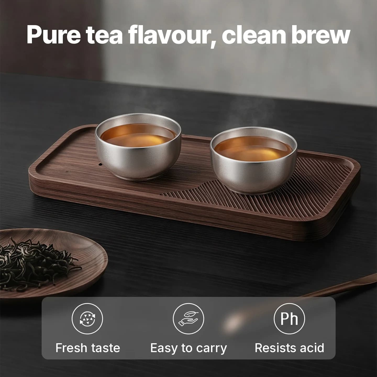 Komplet skodelic za gongfu čaj iz čistega titana 55ml, ročno izdelan, gladek zaključek