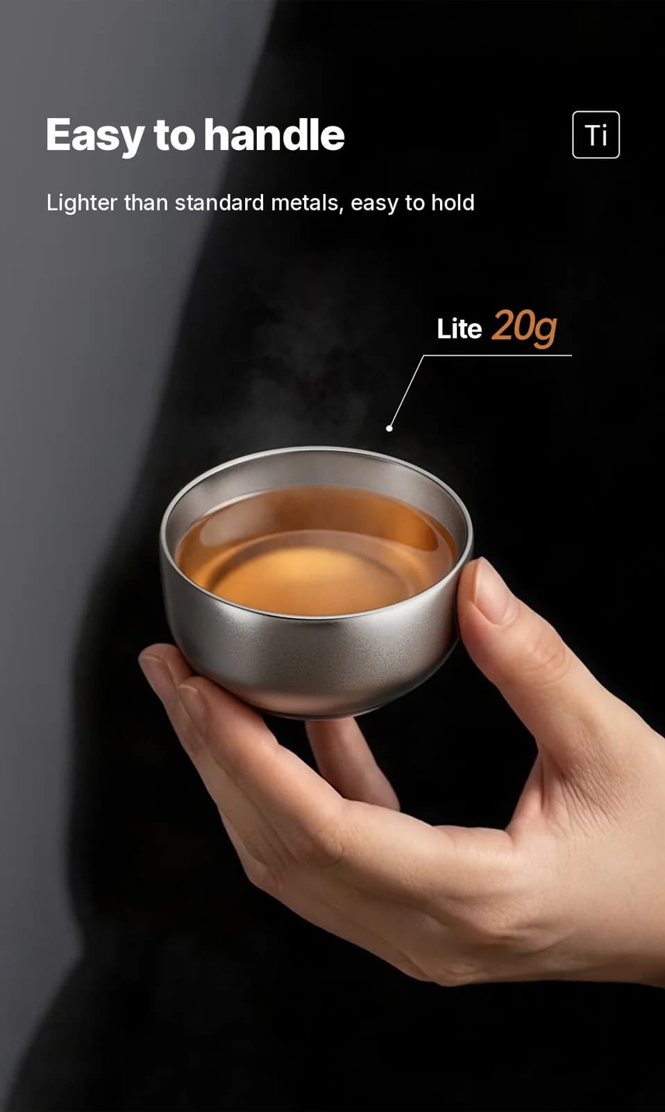 Komplet čajnih skodelic iz čistega titana Gongfu 55ml ročno izdelan, preprost zaključek