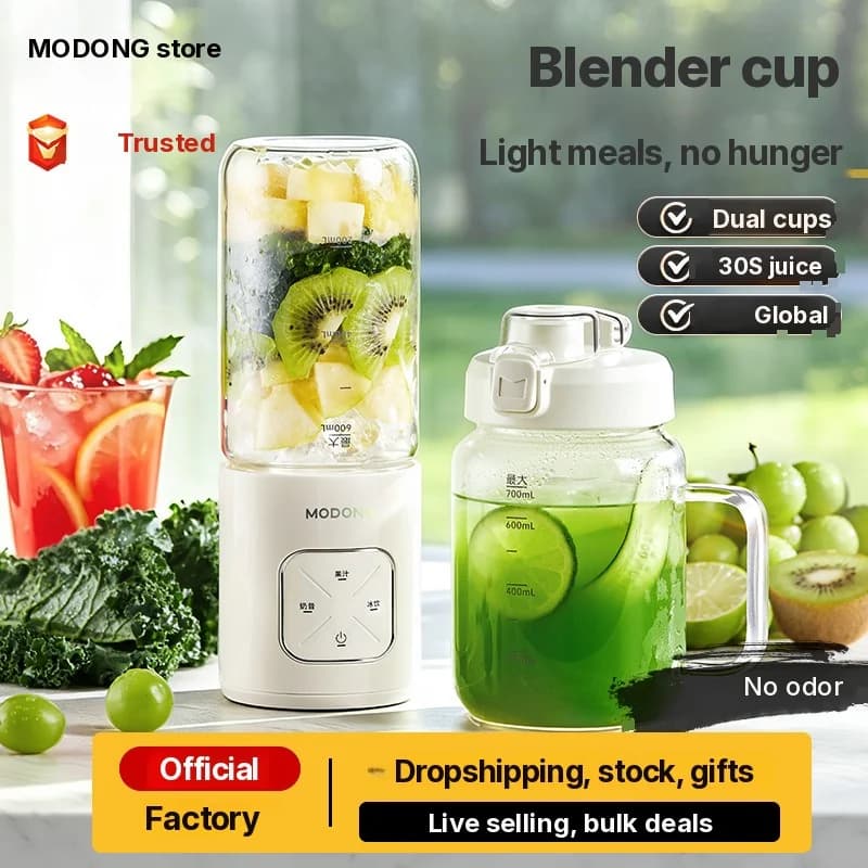 Prenosni brezžični blender v skodelici z dvojnima posodama in drobljenjem ledu