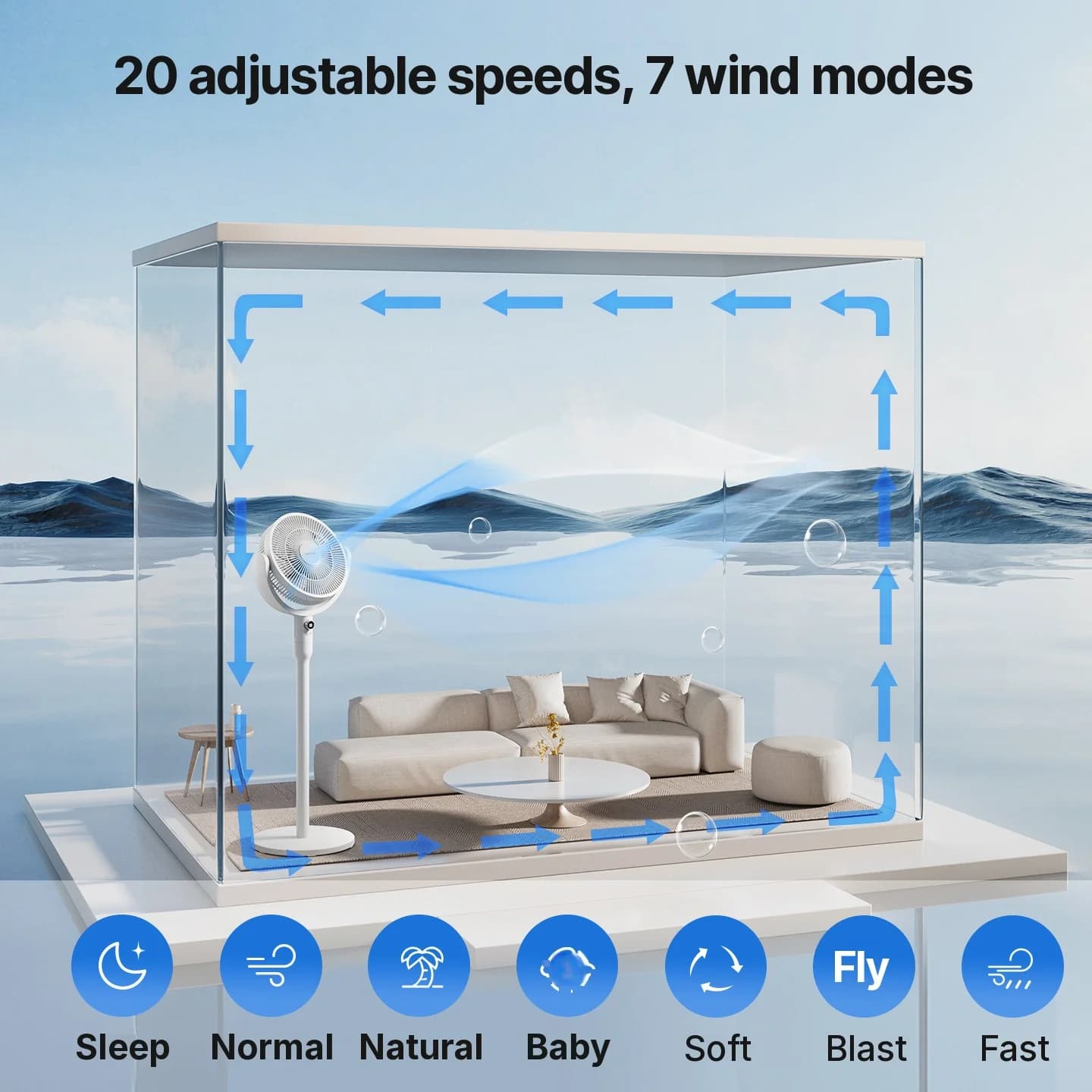 Pameten namizni krožni ventilator z glasovnim upravljanjem in oscilacijo