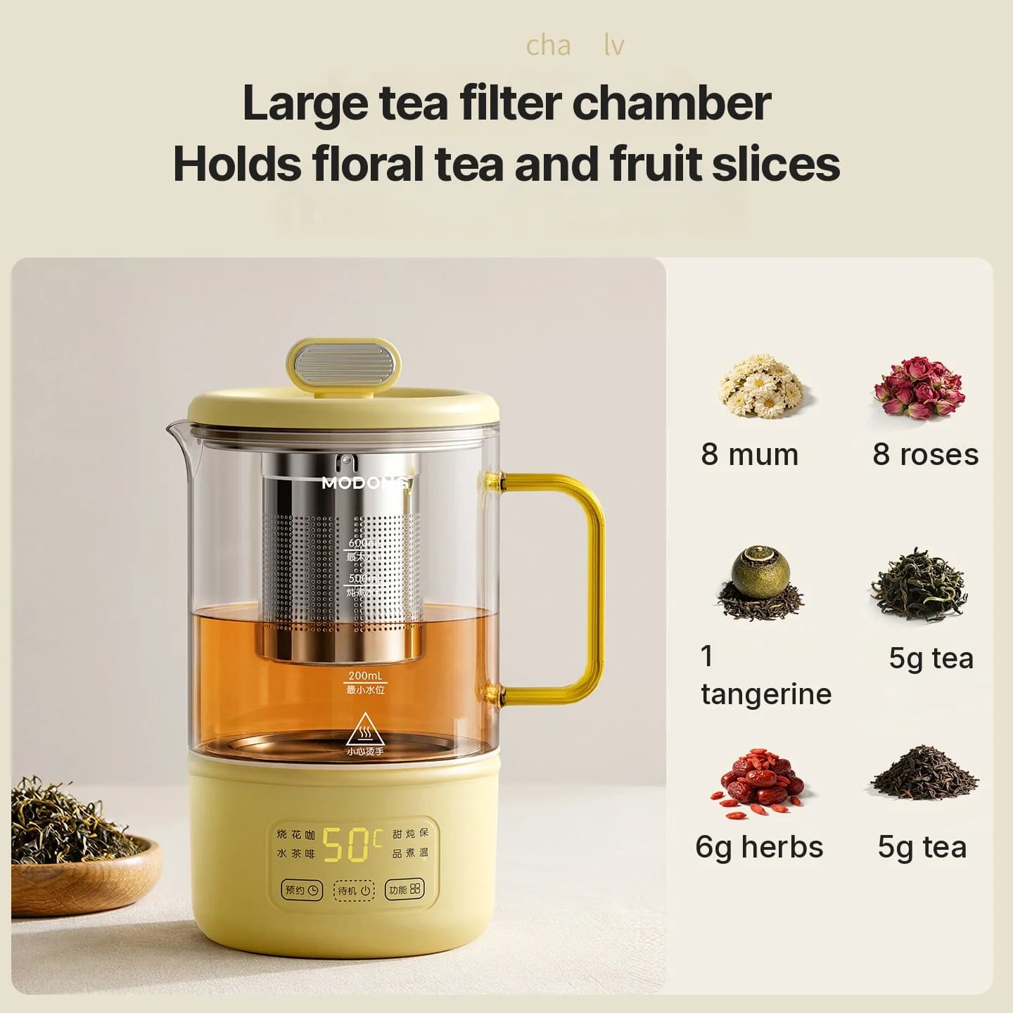 Stekleni električni zdravilni lonec 600ml 500W s funkcijo ohranjanja toplote in časovnikom