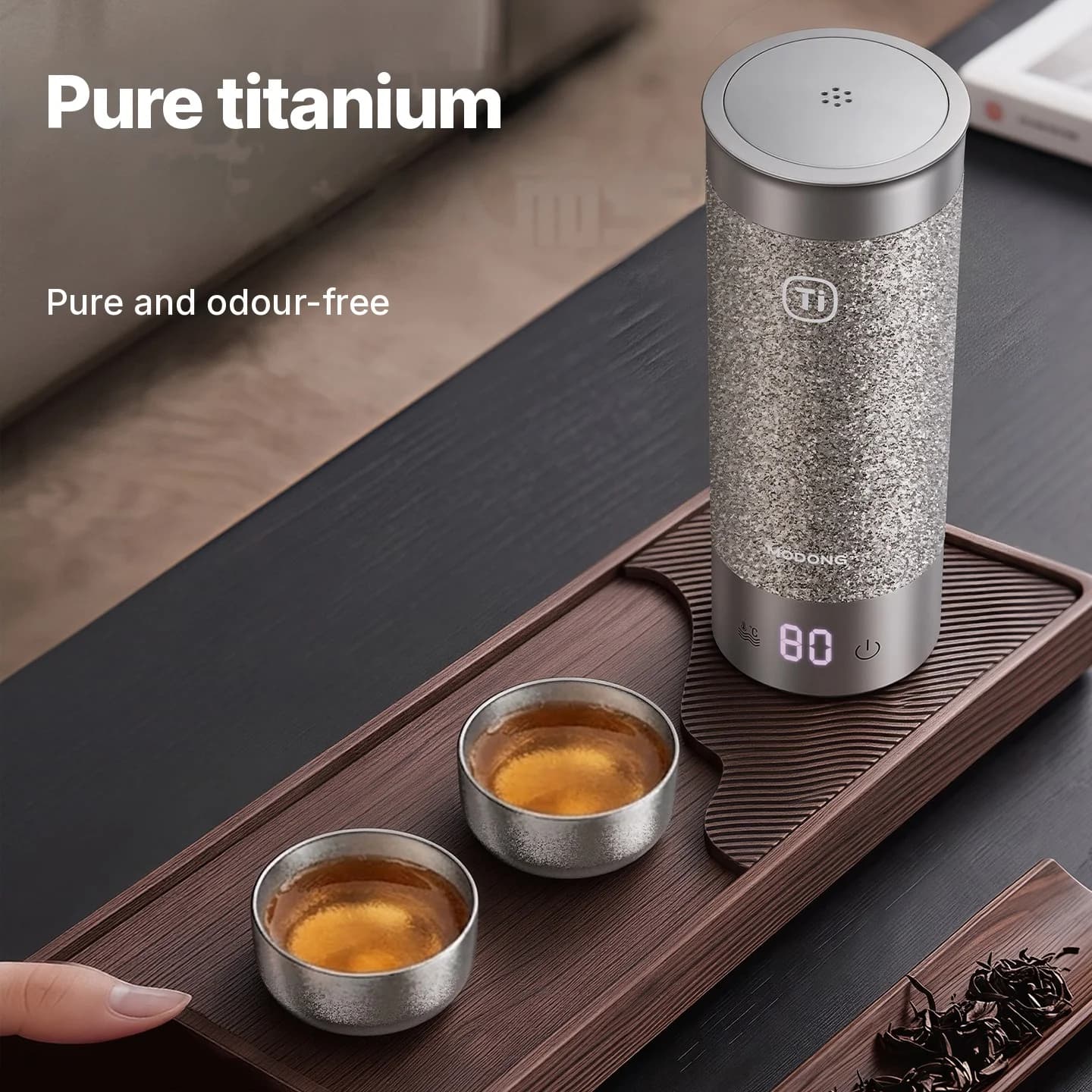 Komplet skodelic za gongfu čaj iz čistega titana 55ml, ročno izdelan, gladek zaključek